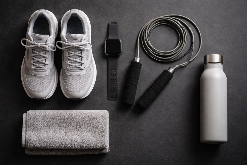 [dark] Standard blogheader: dynamisk, sportslig stemning med udstyr og tekstur—et neutralt billede der kan passe til mange emner (træning, guides, nyheder).